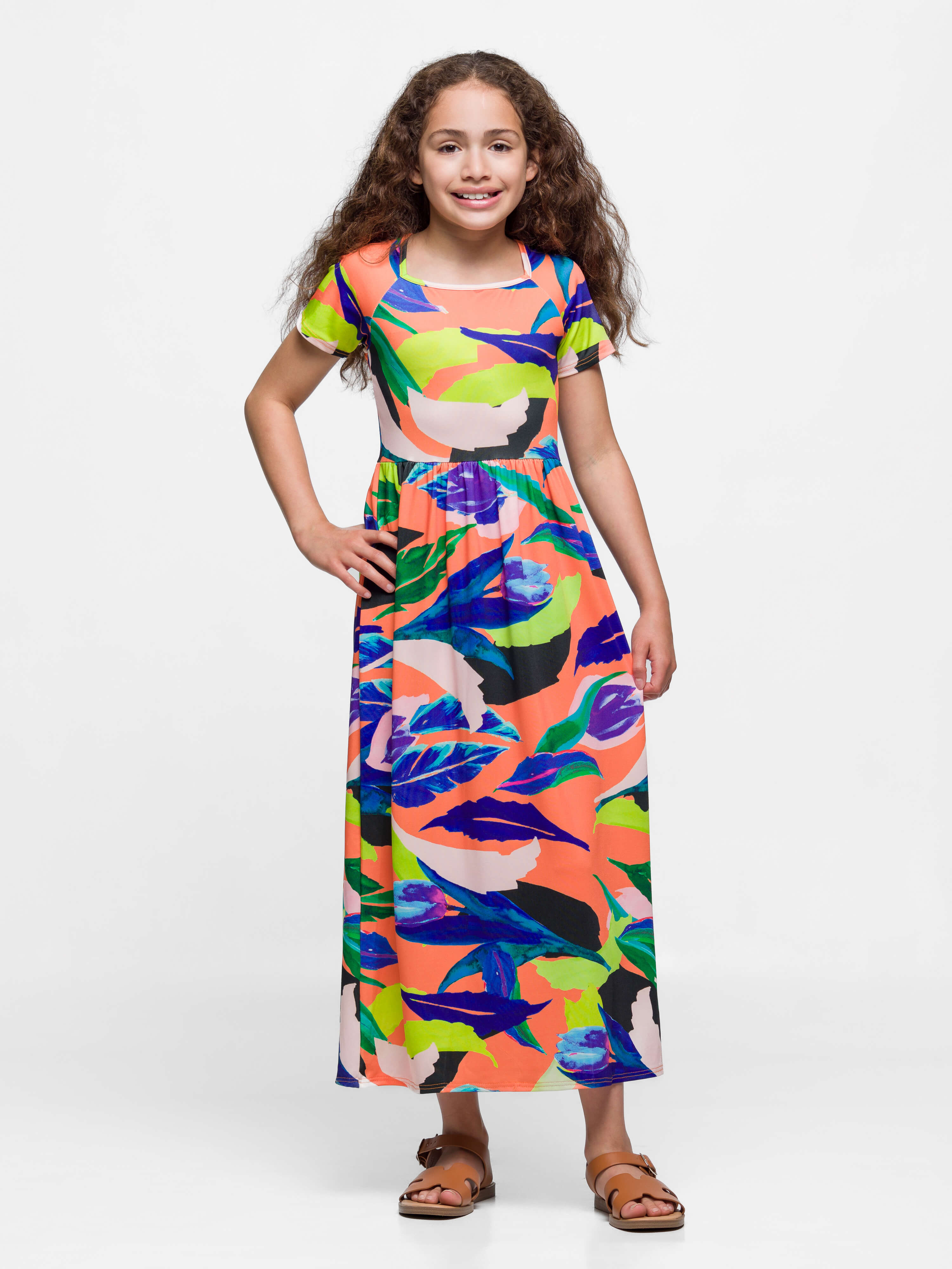 24sevenkid Girls Bright Floral Print Short Sleeve Maxi Dress 24sevenKid 24sevenkid Girls Bright Floral Print Short Sleeve Maxi Dress 24sevenKid