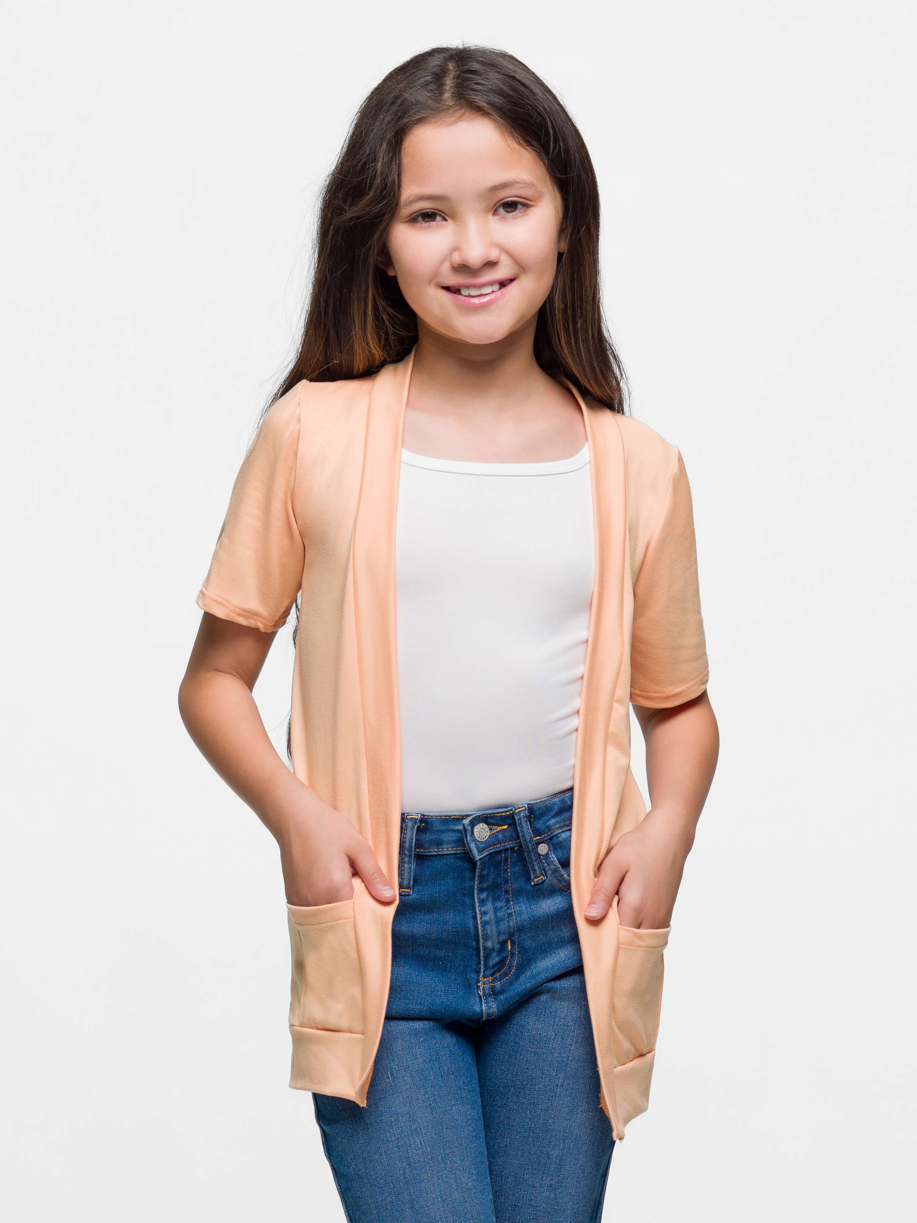 24sevenkid Girls Short Sleeve Open Front Layering Shrug with Pockets