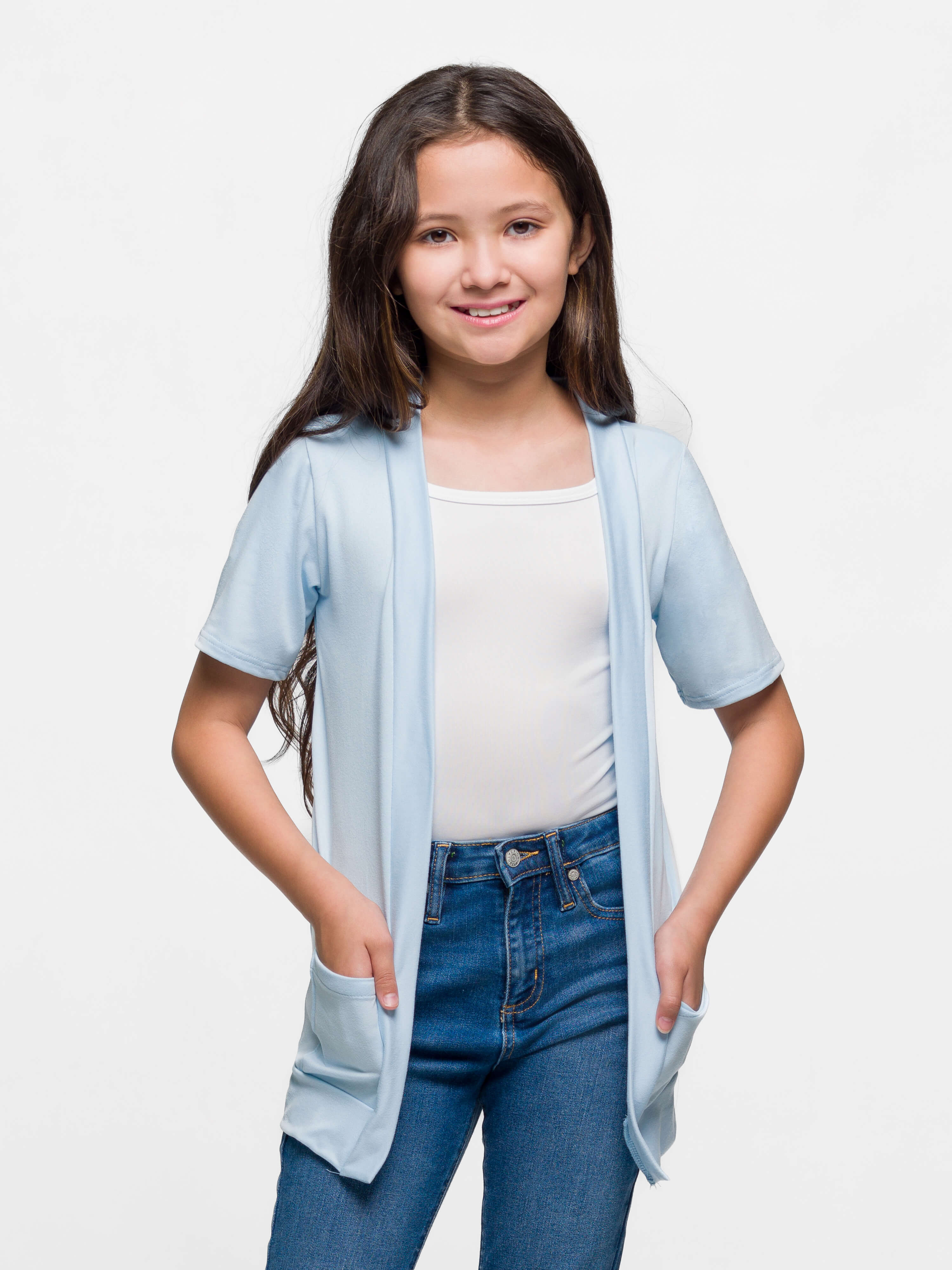 24sevenkid Girls Short Sleeve Open Front Layering Shrug with Pockets