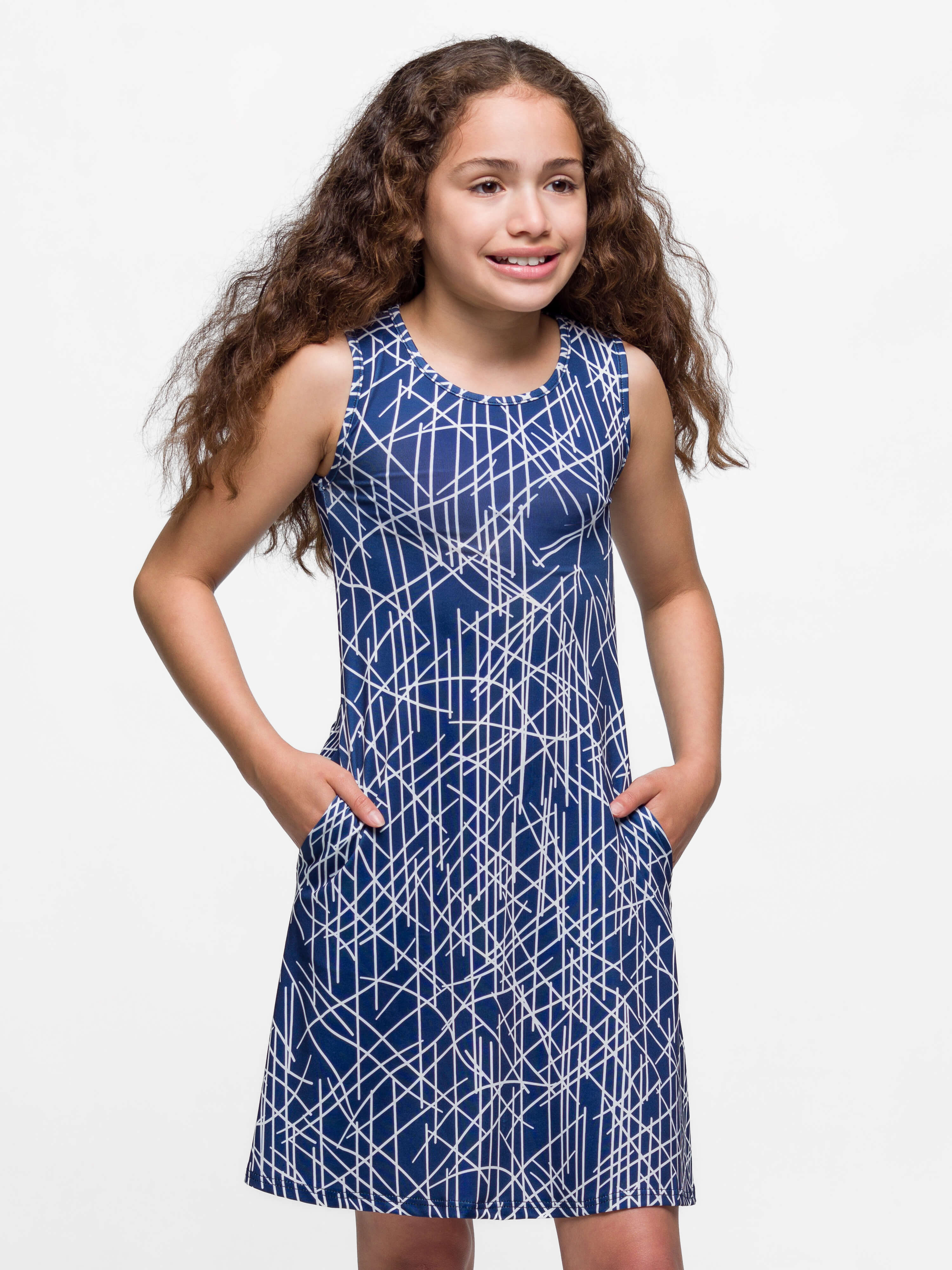 24sevenkid Girls Navy Sleeveless Pockets Dress