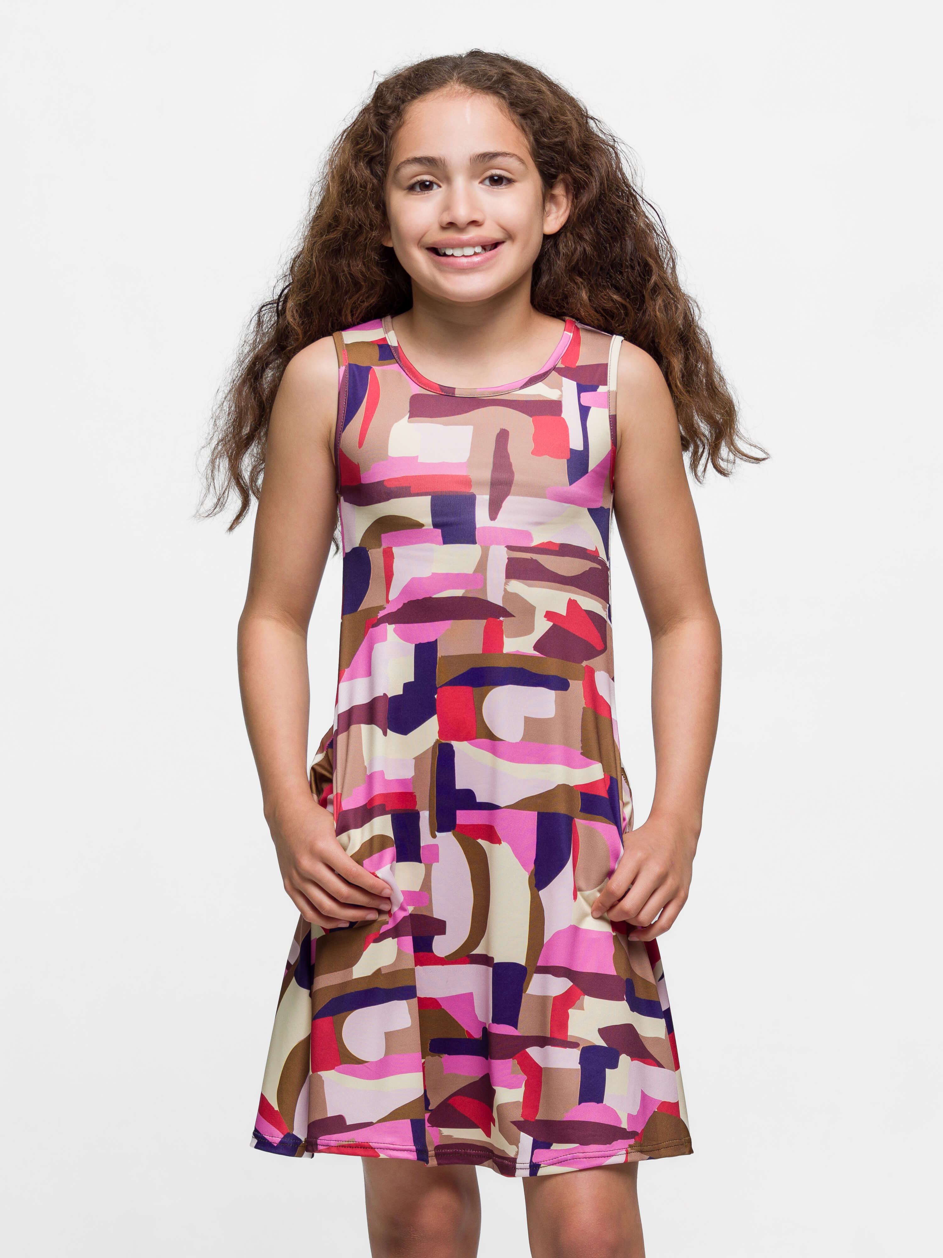 24sevenkid Patchwork Print Sleeveless Pockets Dress
