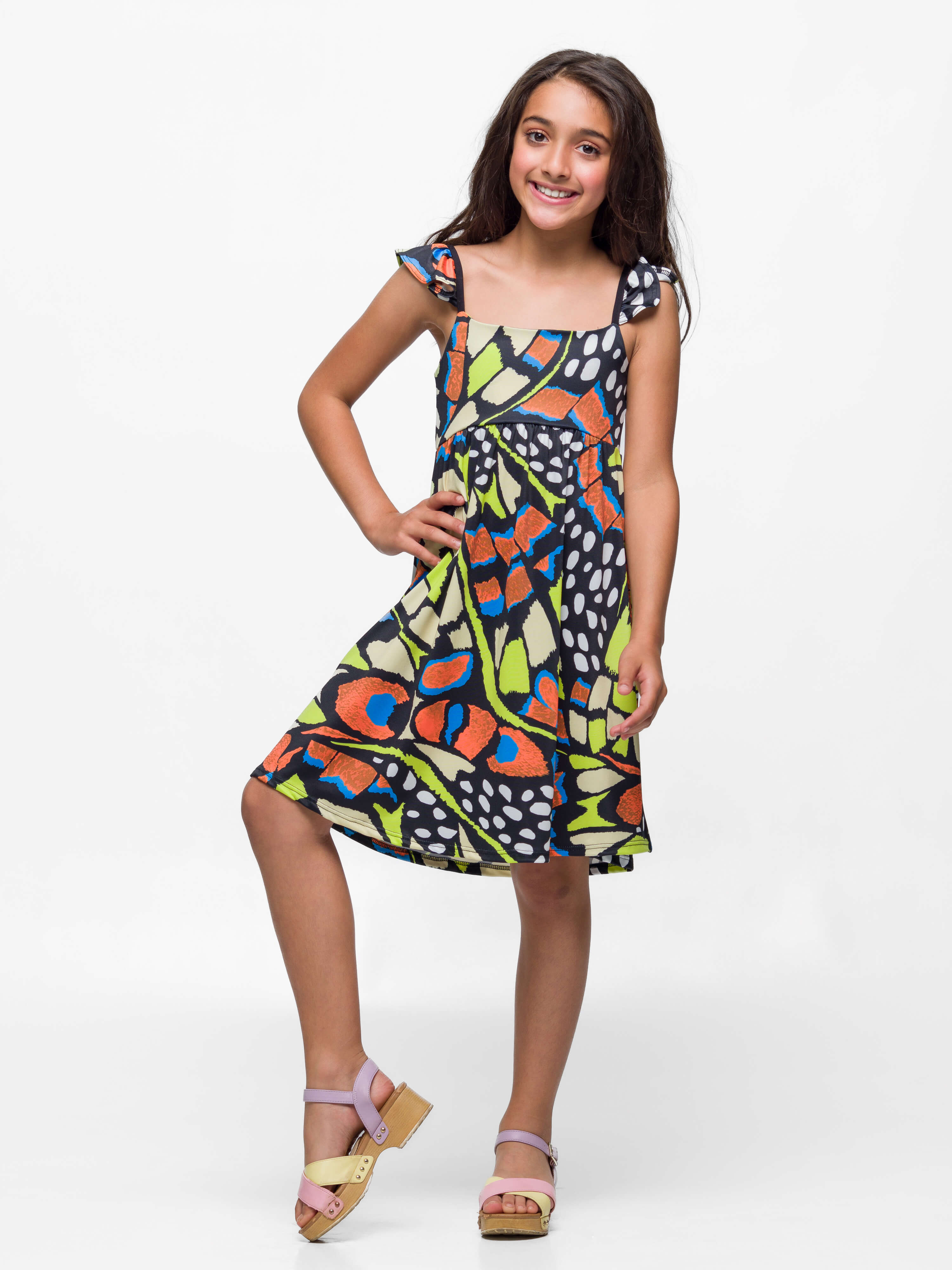24sevenkid Girls Butterfly Print Empire Waist Sleeveless Dress