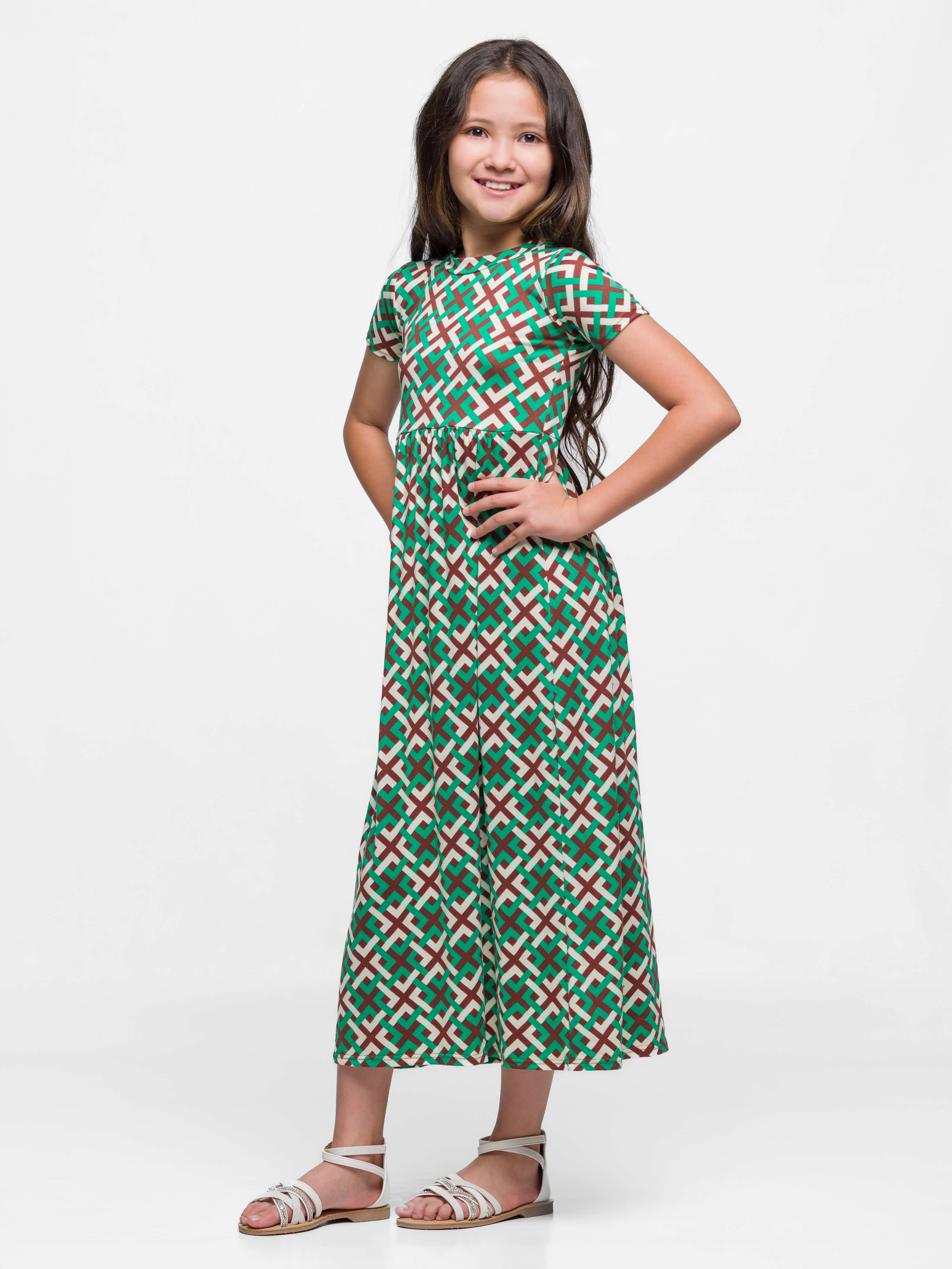 24sevenkid Girls Short Sleeve Green Maxi Dress