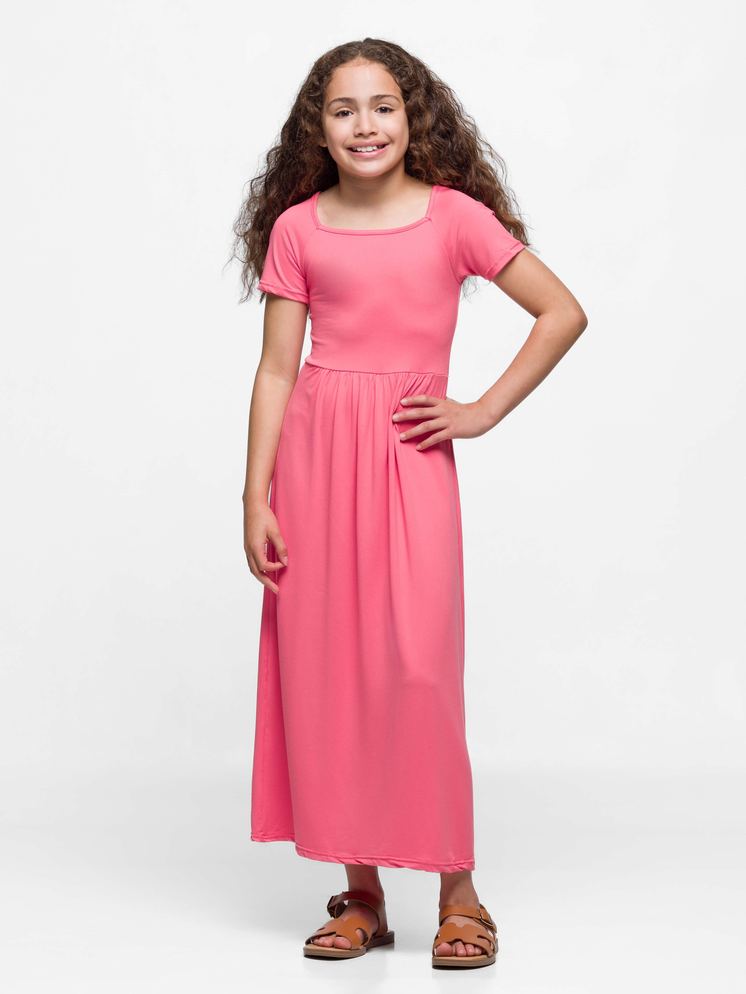 Girls Short Sleeve Pleated Maxi Dress