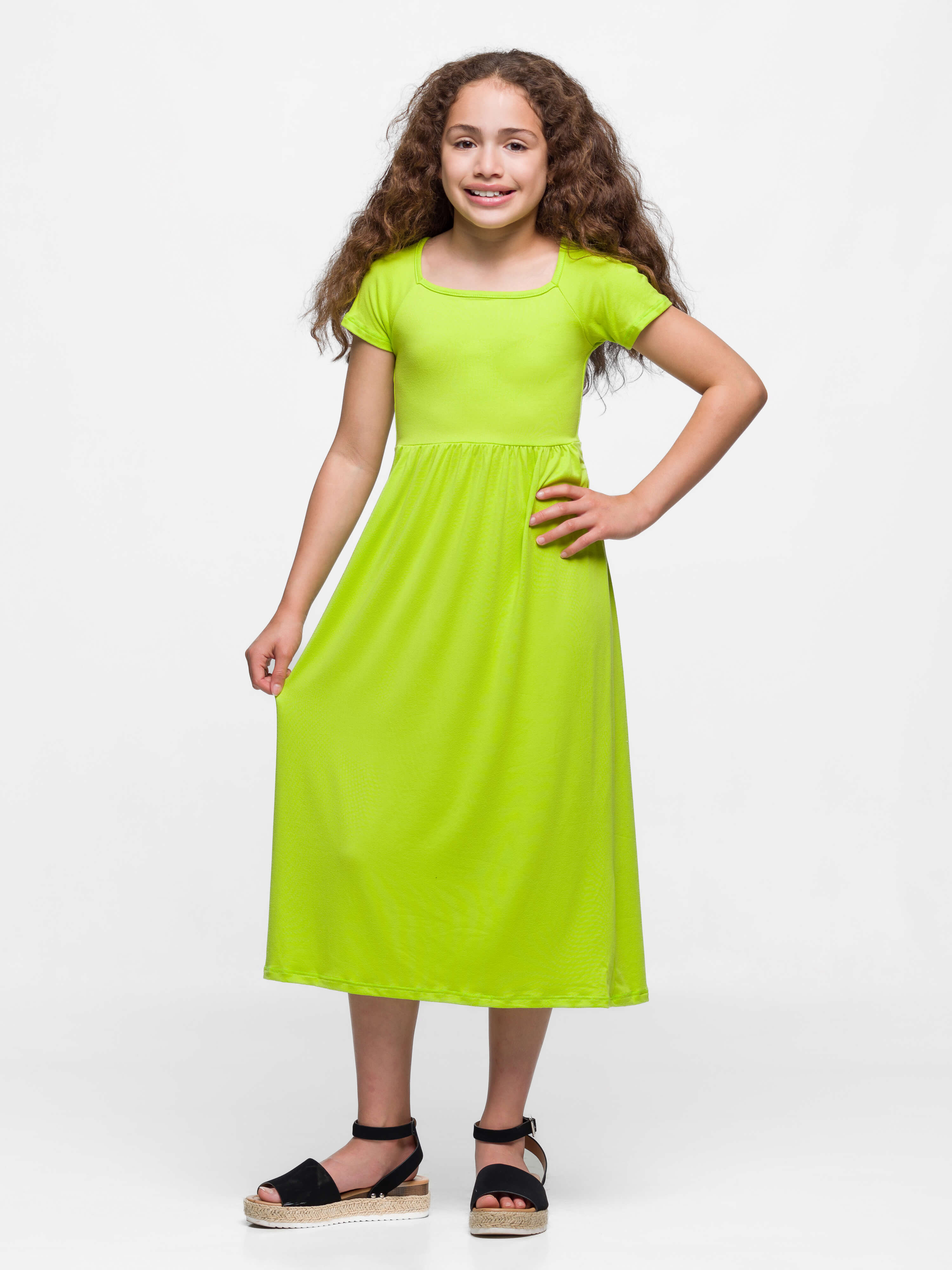 Girls Short Sleeve Pleated Maxi Dress
