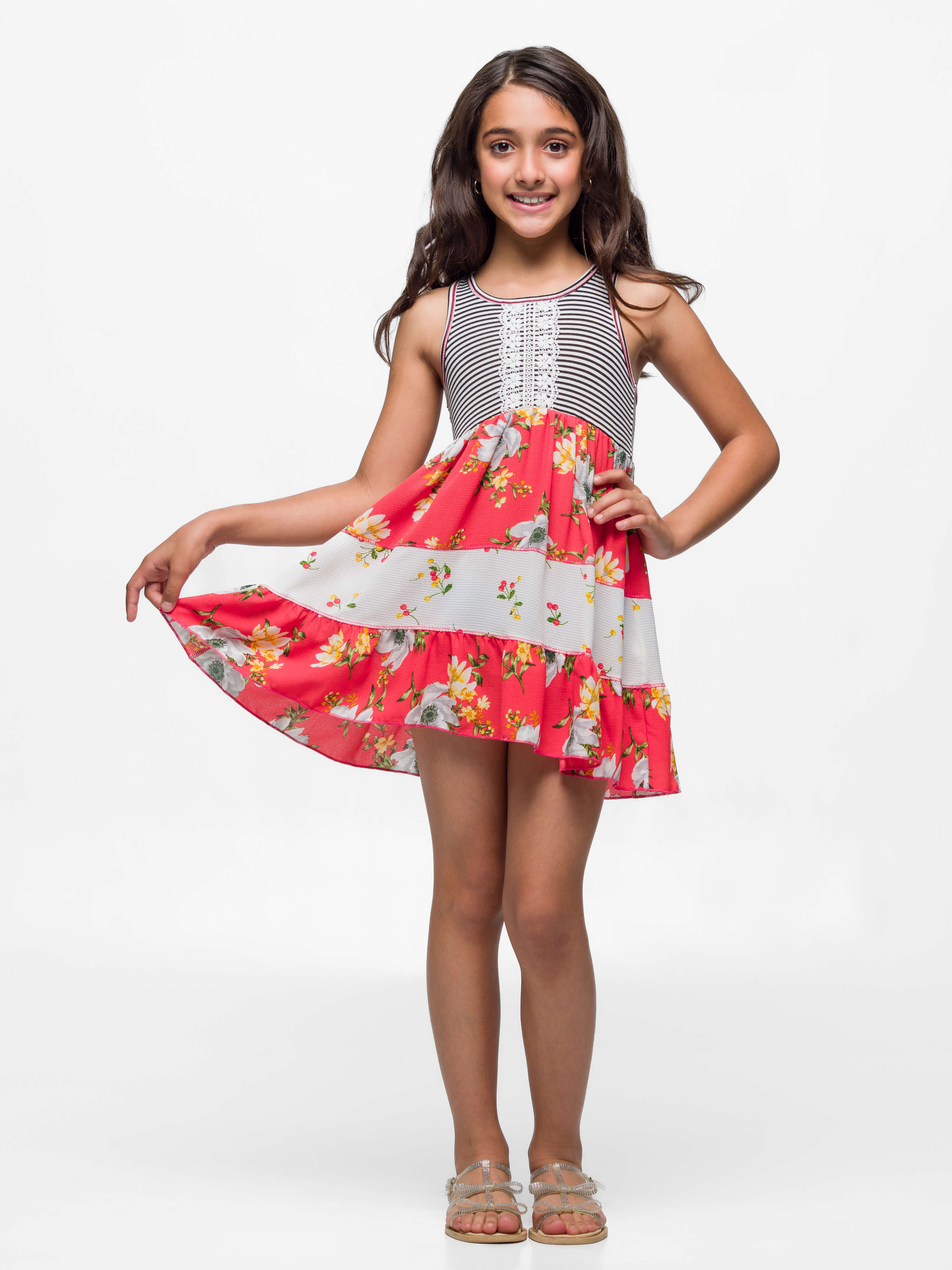 24seven Comfort Apparel Sleeveless Striped Tank Top Knee Length Girls Dress