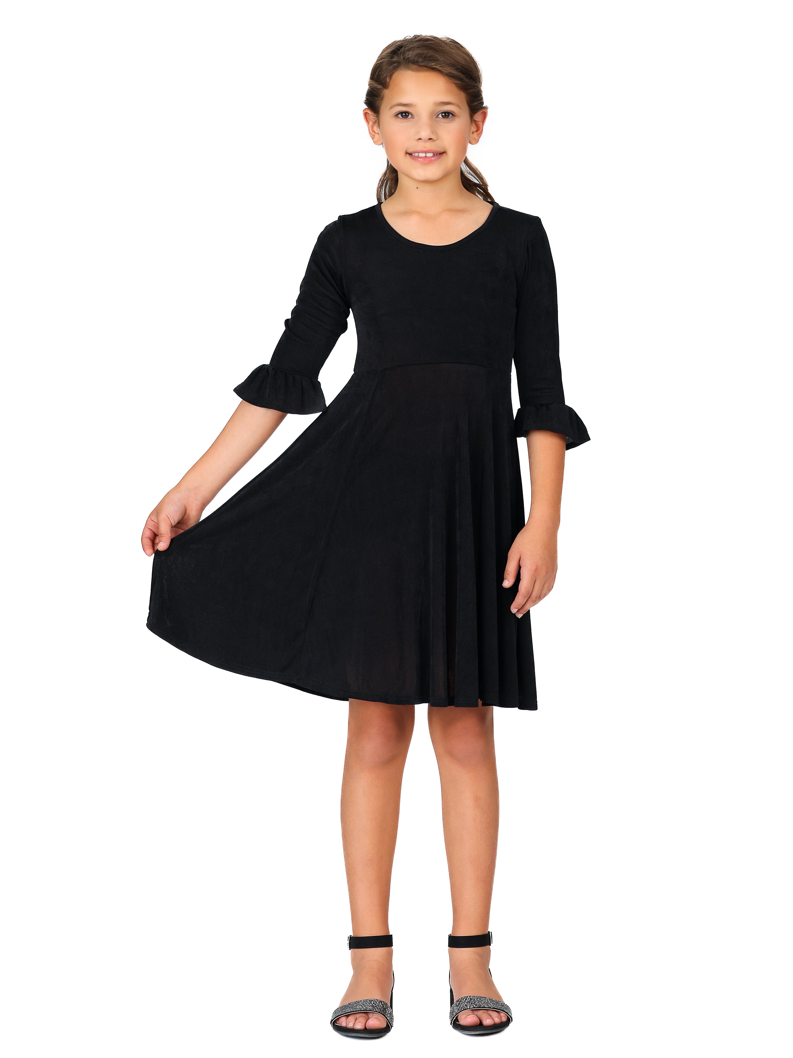 Girls Elbow Length Sleeve Fit and Flare Party Dress