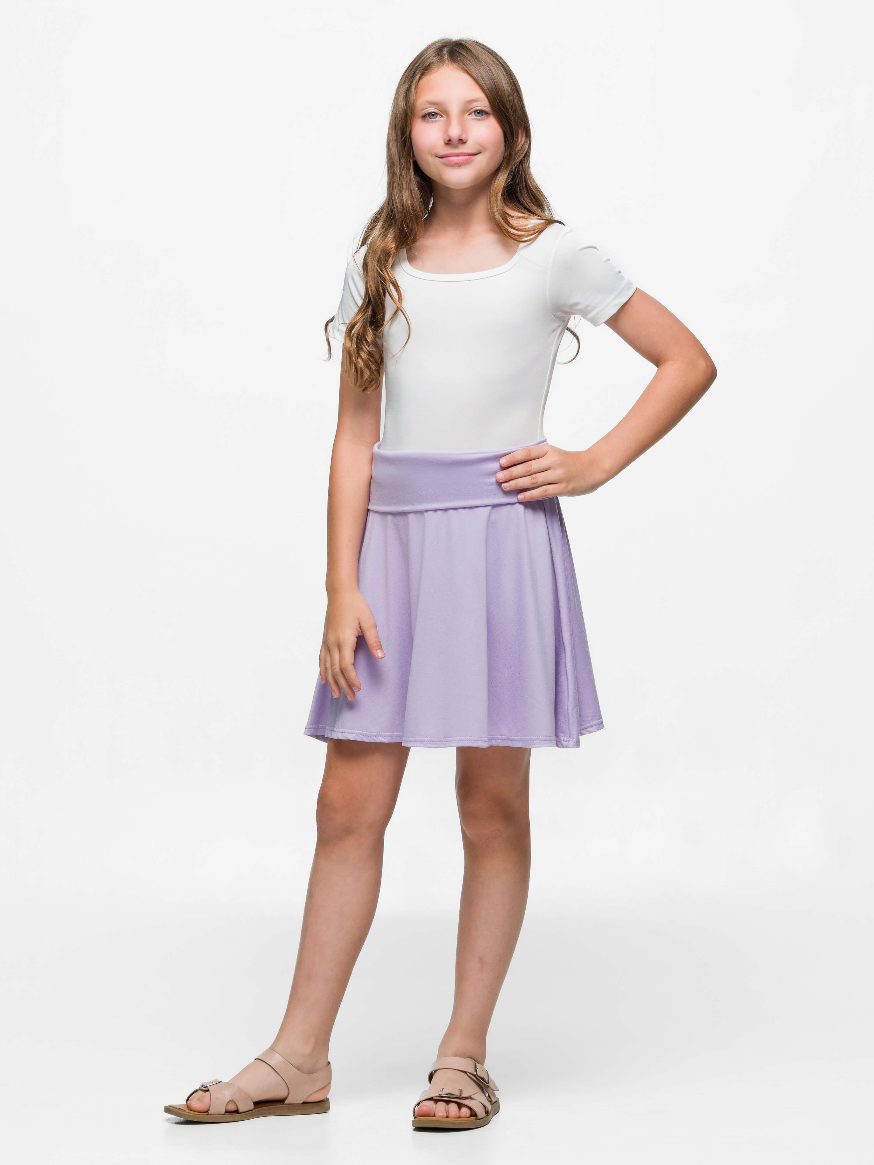24sevenkid Girls Foldover Waist Flared Knee Length Skirt